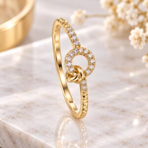 10K Gold Circle & Knot Sparkle Ring – Size 7
