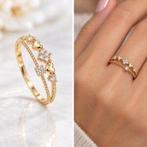 10K Gold Heart & Sparkle Ring – Size 7