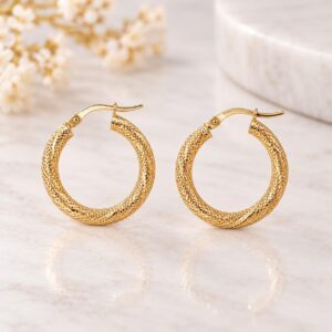 10K Gold 3mm Diamond-Cut Textured Hoop Earrings