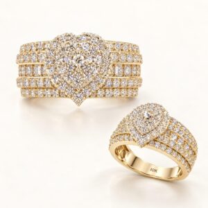 10K Gold Pavé Heart Wedding Ring – Size 8.5