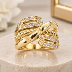 10K Gold Diamond-Cut Intertwined Ring $650.00 Original price was: