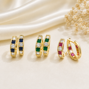 Tricolor Gemstone Hoop Earrings