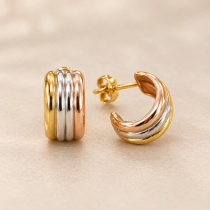 14K Tri-Color Ribbed Earrings